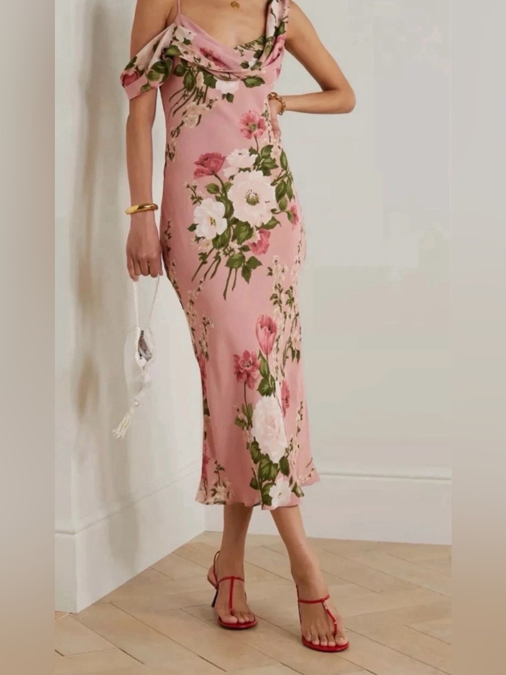 Reformation Floral Cowl Neck Midi Dress Pink Size 4